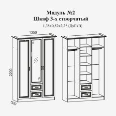 Женева №2 Шкаф 3-х ств. с зерк.,2мя ящ. (ЛДСП бел/МДФ софт светл с пат зол) в Тюмени - tumen.mebel24.online | фото 2