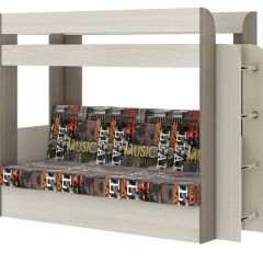 Кровать 2-х ярусная с диваном Карамель 75 (Музыка) Ясень шимо светлый/темный в Тюмени - tumen.mebel24.online | фото