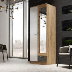 Шкаф Адель 800 с полками (дуб вотан/белый глянец) в Тюмени - tumen.mebel24.online | фото