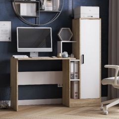 Стол компьютерный СКМ-2 ЛДСП Белый/Дуб сонома в Тюмени - tumen.mebel24.online | фото