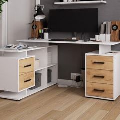 Стол компьютерный угловой СКМУ-3 Белый/Дуб крафт золотой в Тюмени - tumen.mebel24.online | фото
