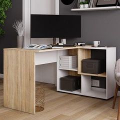Стол компьютерный угловой СКМУ-4 Белый/Дуб сонома в Тюмени - tumen.mebel24.online | фото