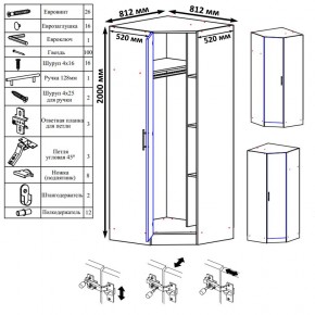 Стандарт Шкаф угловой, цвет белый, ШхГхВ 81,2х81,2х200 см., универсальная дверь, боковина для соединения со шкафами глубиной 52 см. в Тюмени - tumen.mebel24.online | фото 4